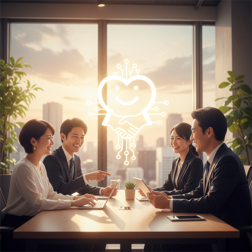 DXやシステム化の目的が「効率化」だけでなく、「人の温もりを生むため」「みんなを笑顔にするため」であることを発信するキーワードです。 アイキャッチ